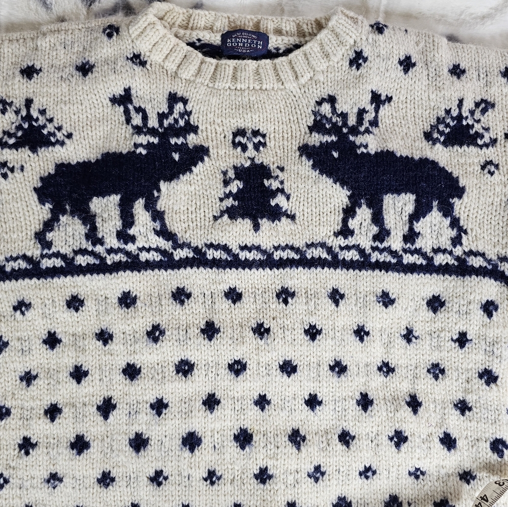 Kenneth Gordon VTG New Orleans Scandi Coastal Cream Navy Sweater‎ Sz S-M